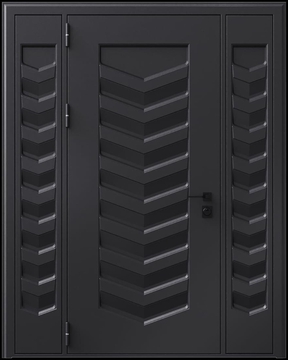 Входная термодверь с металлофиленкой, вставками по бокам и порошковым покрытием RAL 9004 (тип №6) Входная термодверь с металлофиленкой, вставками по бокам и порошковым покрытием RAL 9004 (тип №6)